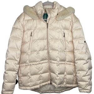 Larry Levine Down Hooded Coat Ivory Quilted Fur Lined Hood